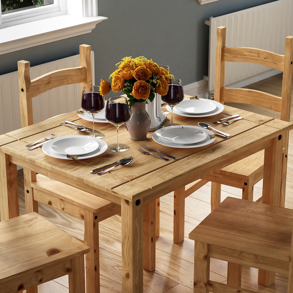 image 1 of Vida Designs Corona 4 Seater Dining Set 5 Piece Table & Chairs, Solid Pine Wood