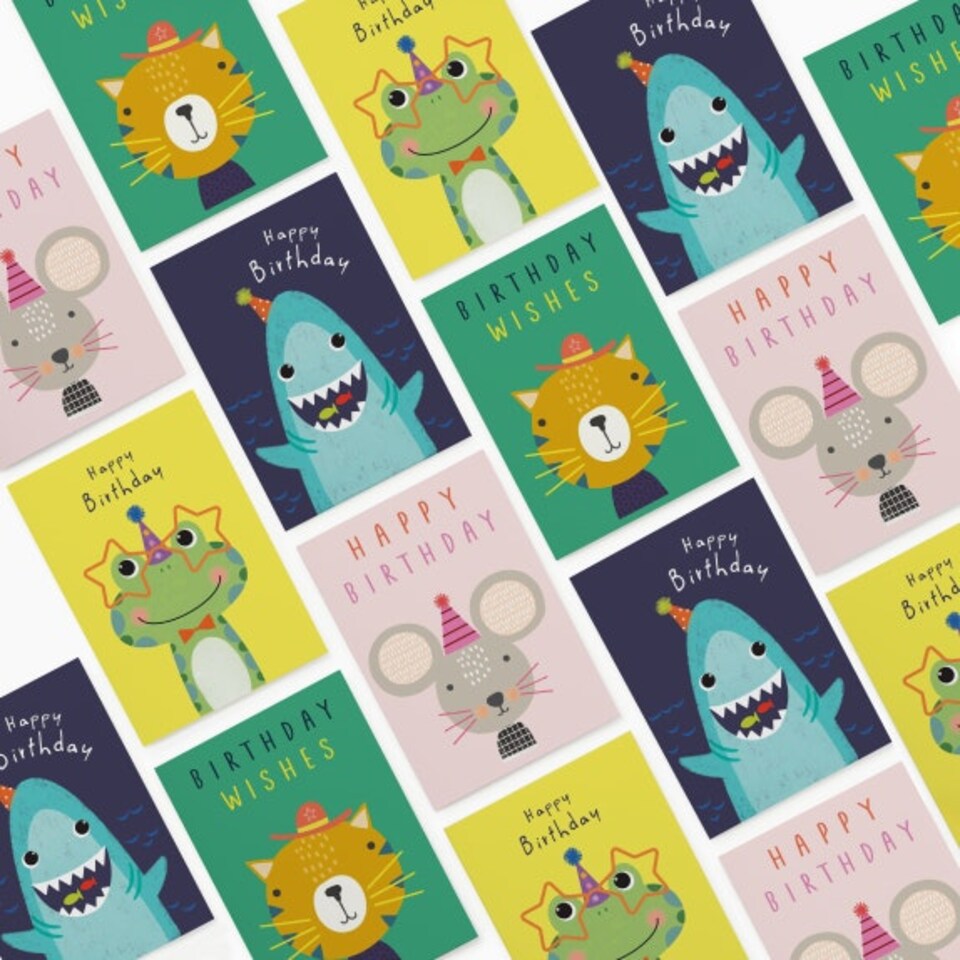 image 1 of Kids' Bold Animals Birthday Card Double Pack – Box of 16 (4 Designs)