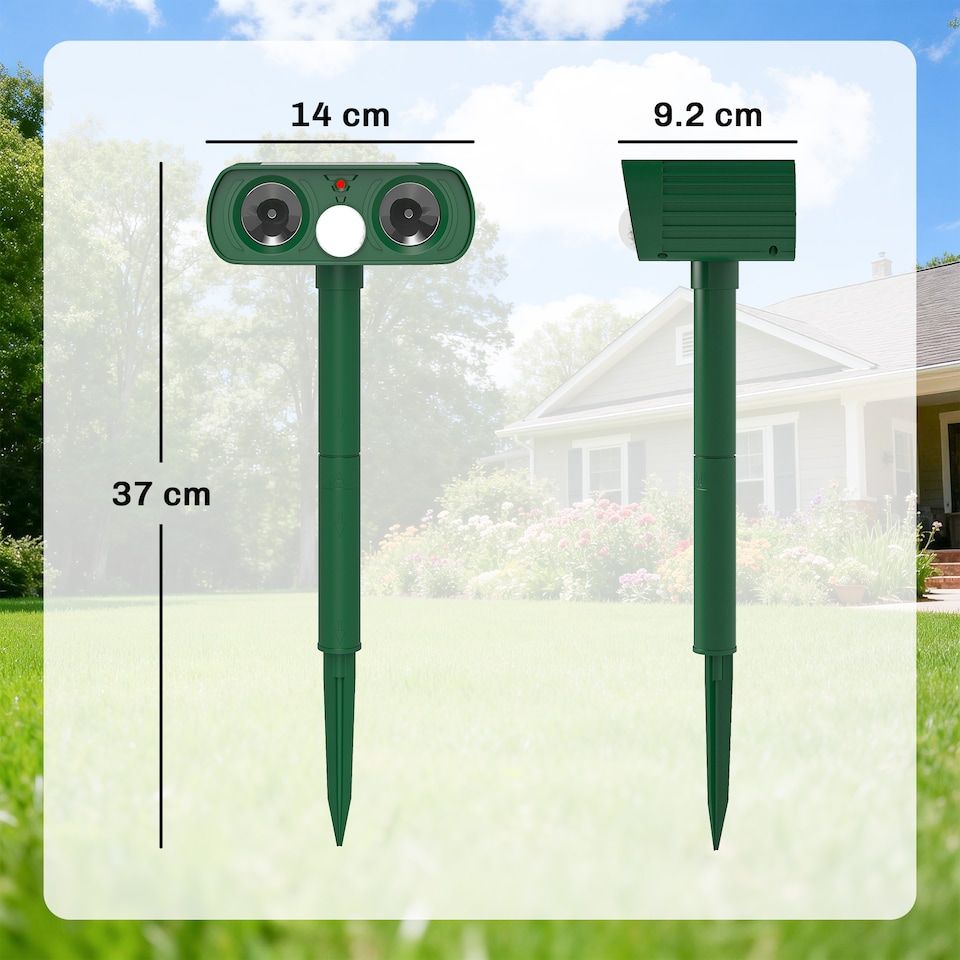image 1 of Outsunny Cat Repellent for Gardens, Solar Ultrasonic PIR Fox Cat Deterrent | Green | Green | 14 x 9.2 x 37 cm