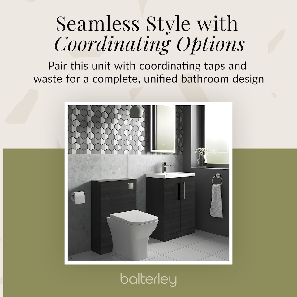 image 1 of Balterley Level Compact Bathroom Cloakroom Vanity Basin Unit with Polymarble Basin, Handles | Black | Black Woodgrain