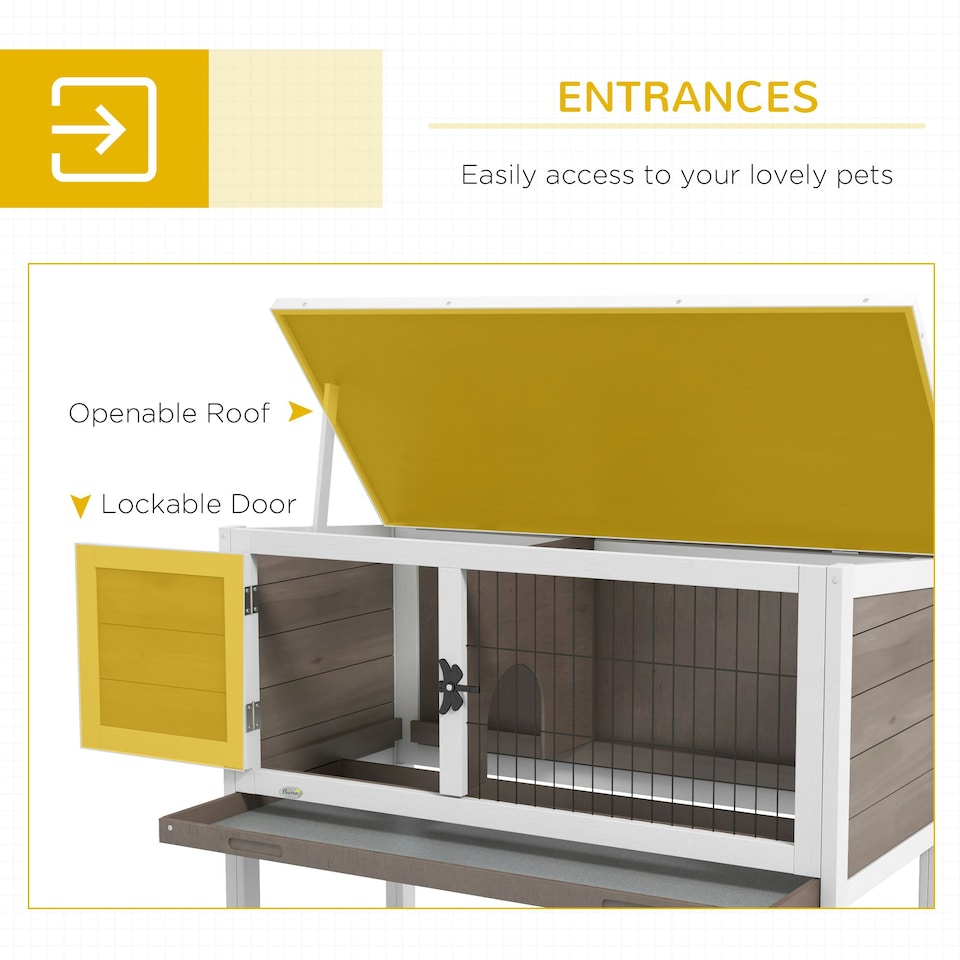 image 1 of PawHut Wooden Guinea Pig Hutch, Small Animal Cage w/ Tray & Roof, Brown