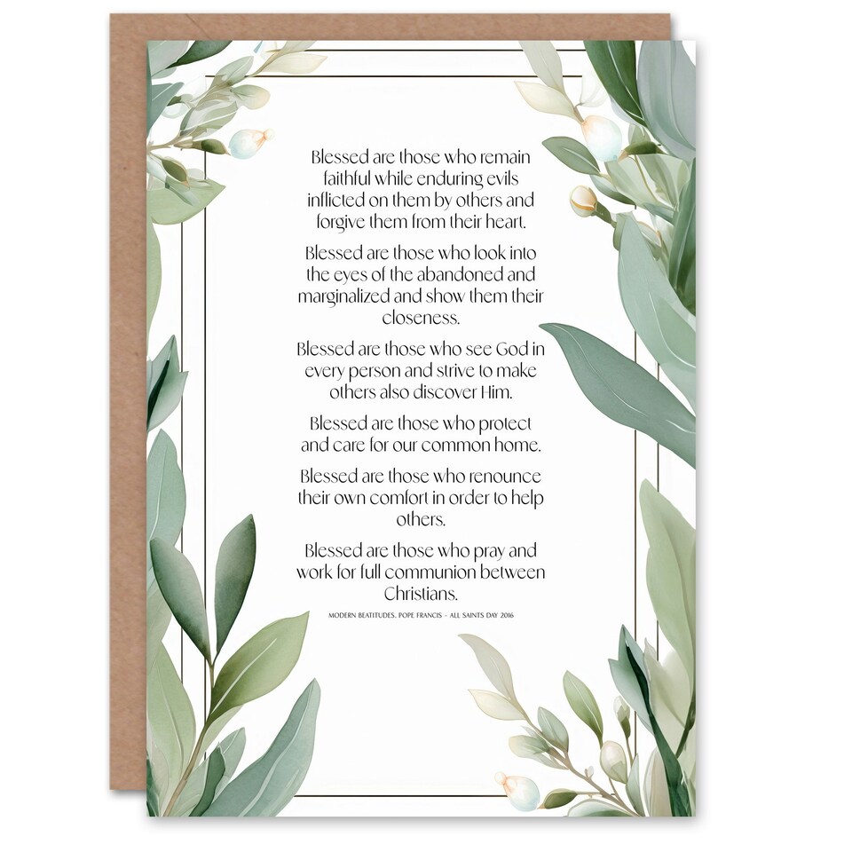 image 1 of Modern Blessed Beatitudes Pope Francis Quote Green Christian Birthday Card