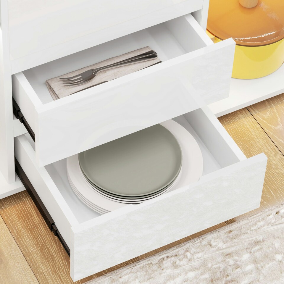 image 1 of HOMCOM LED Sideboard, High Gloss Storage Cabinet with 4 Drawers, White White
