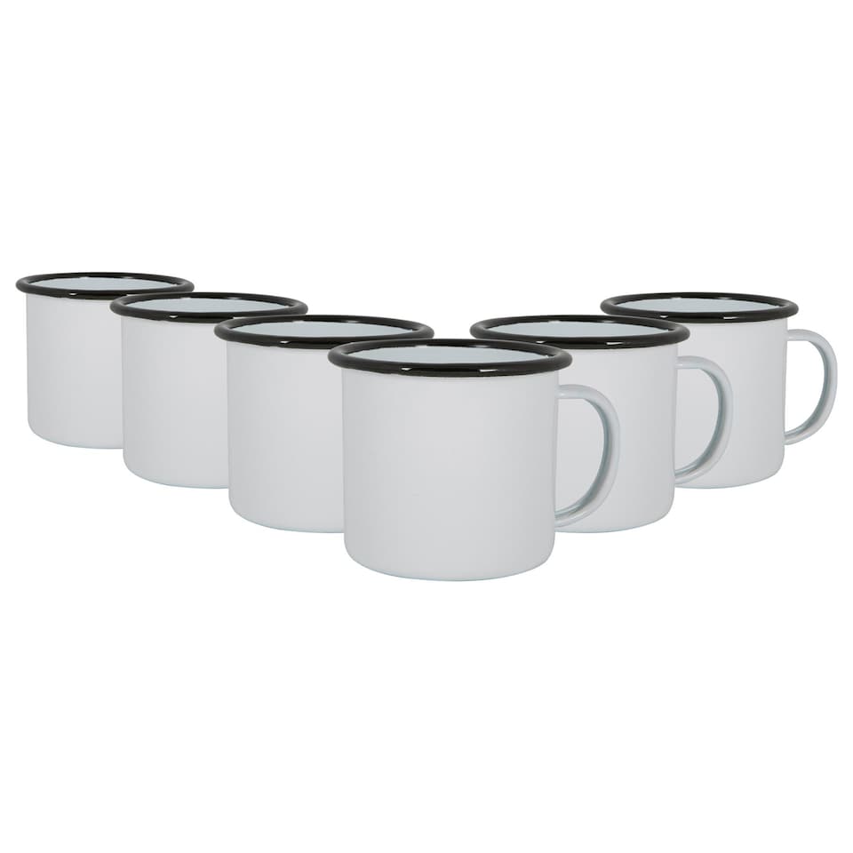 image 1 of Argon Tableware White Enamel Mugs - 375ml - Black - Pack of 6 | Black | Black