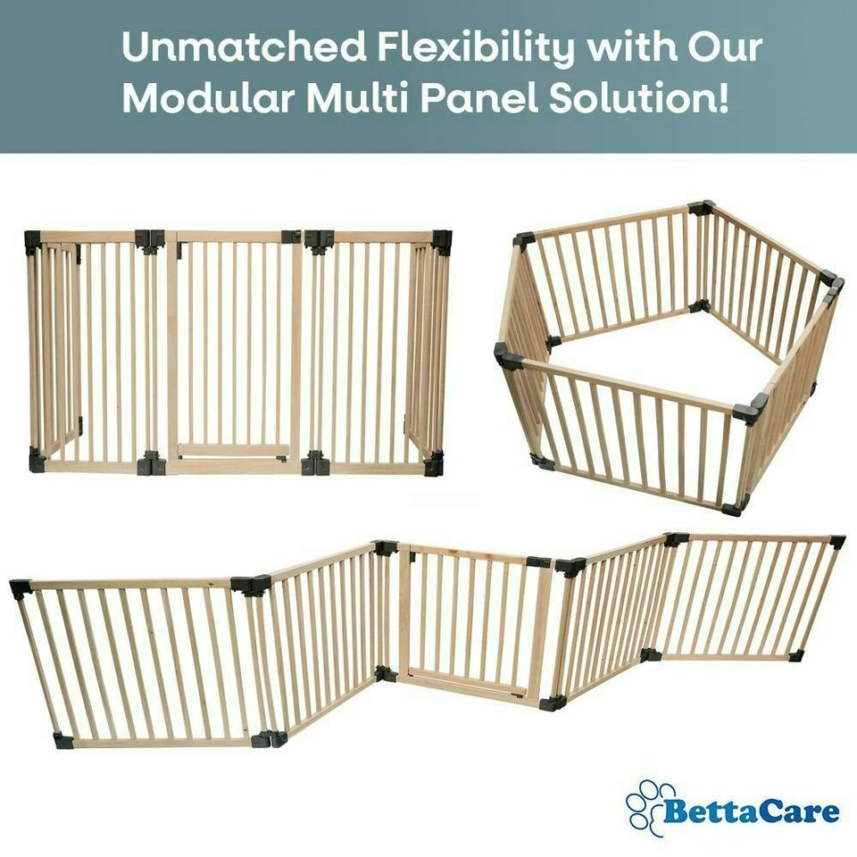 image 1 of Bettacare Wooden Dog Pen, Pentagon, 5 x 120cm, Natural Wood, 76cm High, Dog Pen for Pets Dogs and Puppy, Dog Playpen Cream