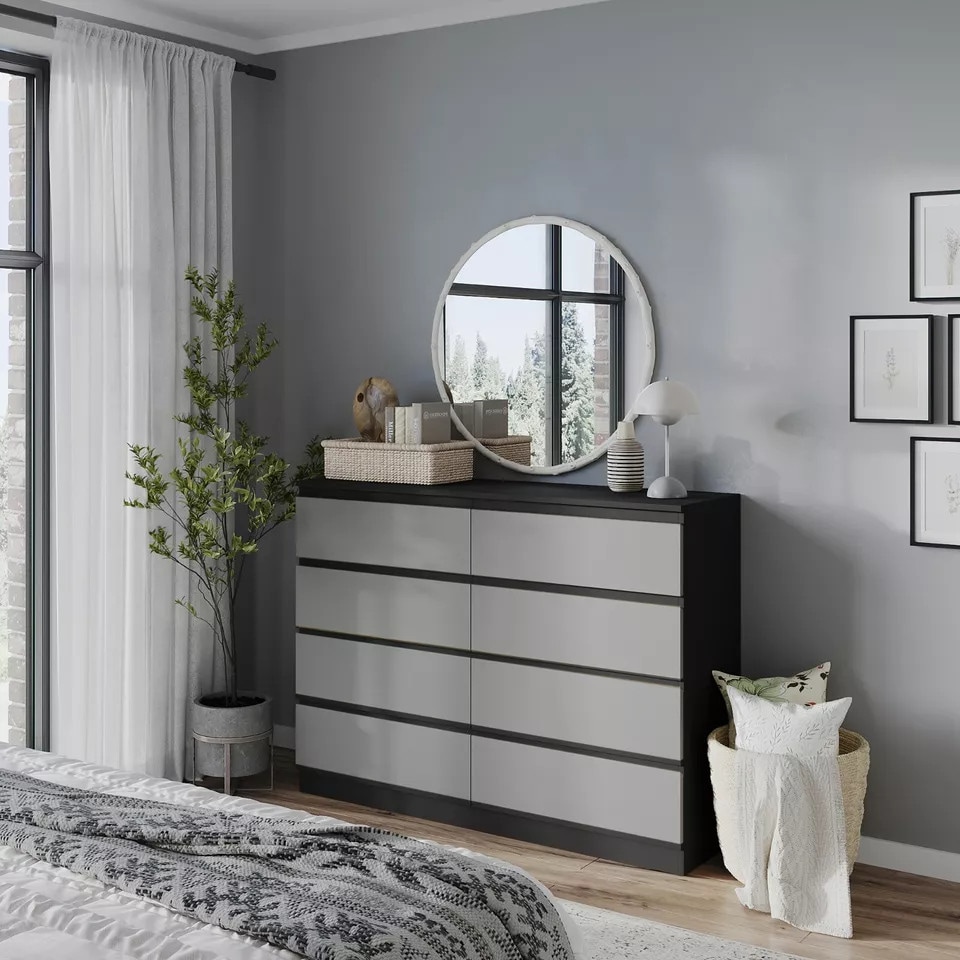 image 1 of Minimalist Chest of 8 Drawers - 88.3x120x35cm | Black | Black & Grey | 1