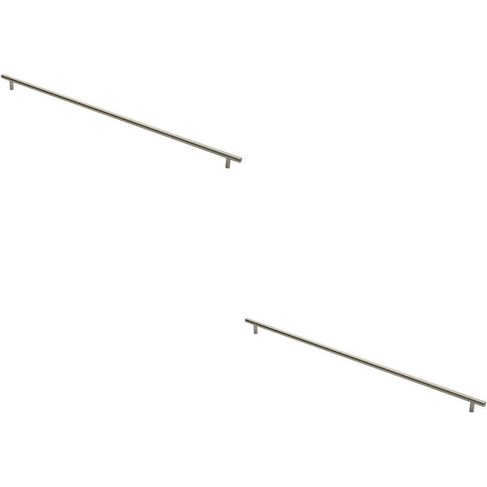 Loops 2x Round T Bar Cabinet Pull Handle 668 x 12mm 608mm Fixing Centres Satin Nickel in Metallics