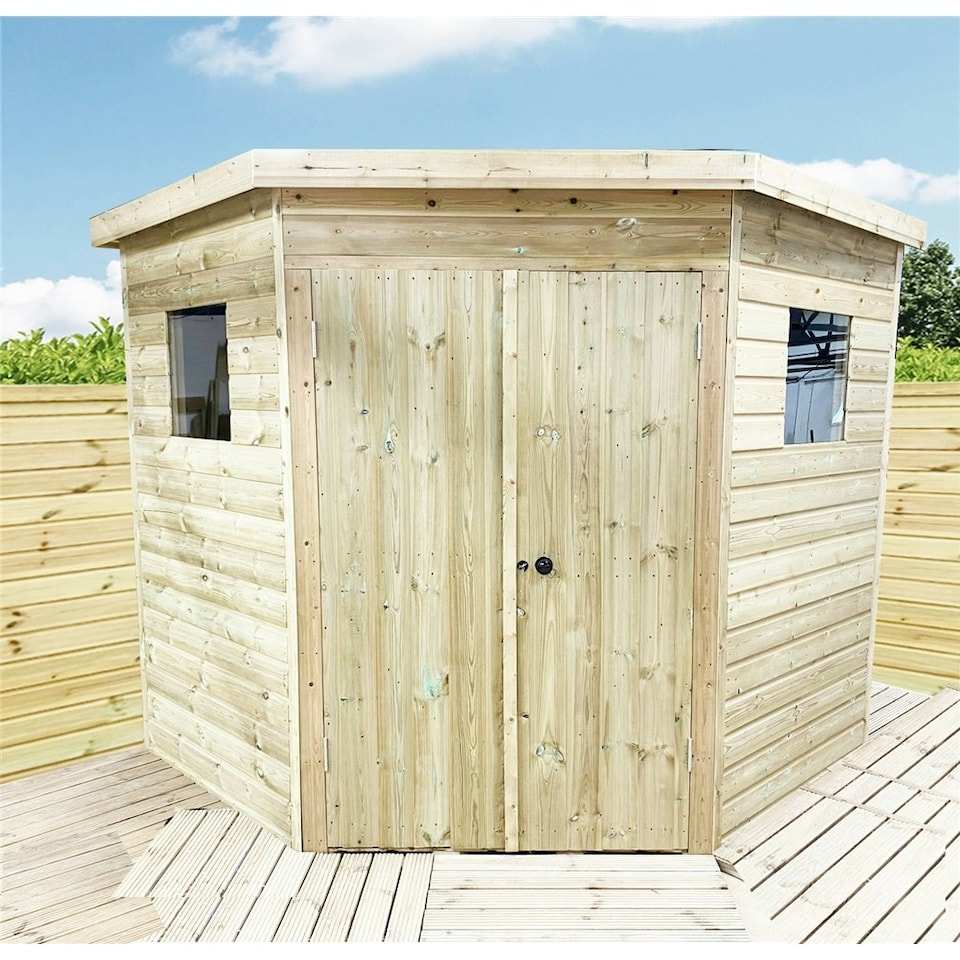 image 1 of 6 x 6 CORNER Pressure Treated Wooden Workshop / Garden Shed + Windows + Lock  (6' x 6' / 6ft x 6ft) (6x6)