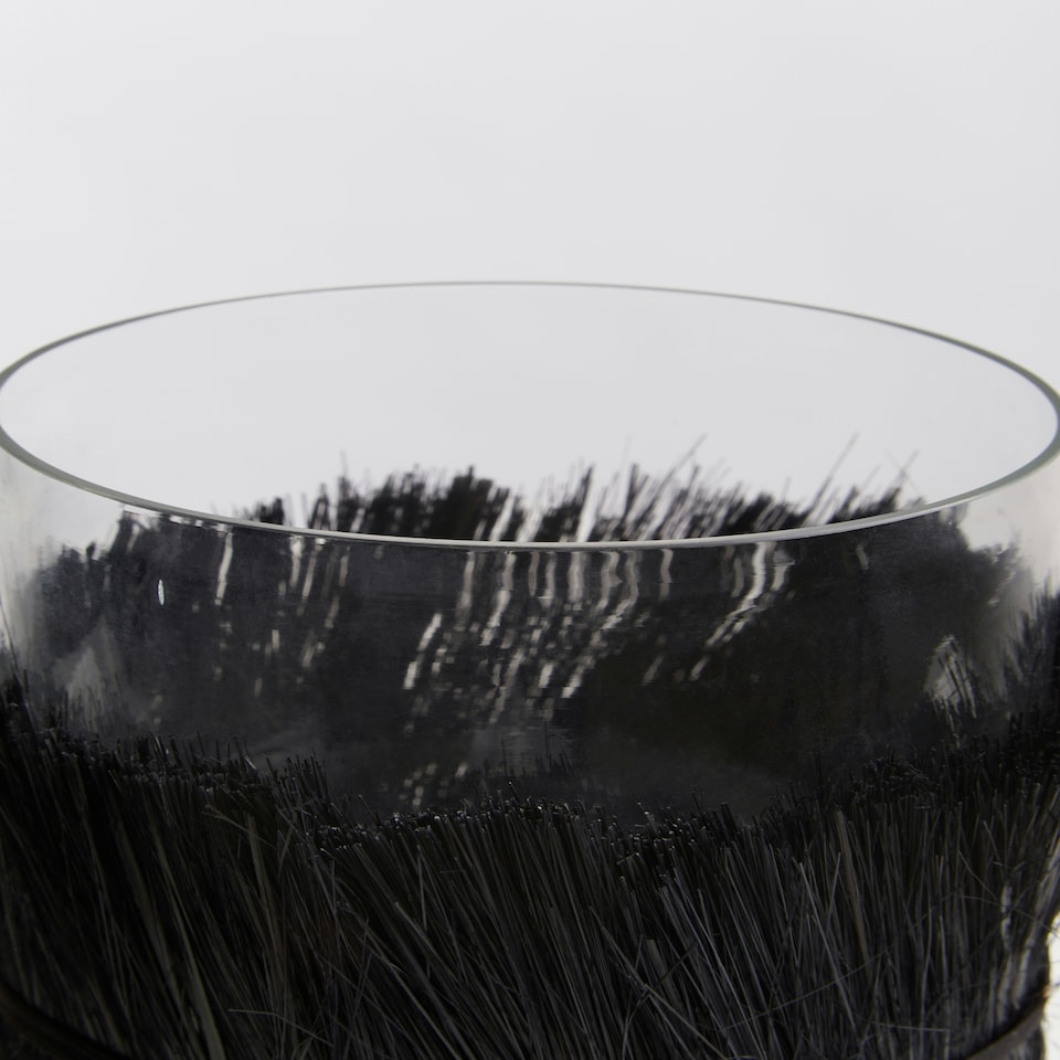 image 1 of Interiors by Premier Modern Black Candle Holder, Coastal Styled Medium Candle Holder, Natural Black and Round Glass Candle Holder Black