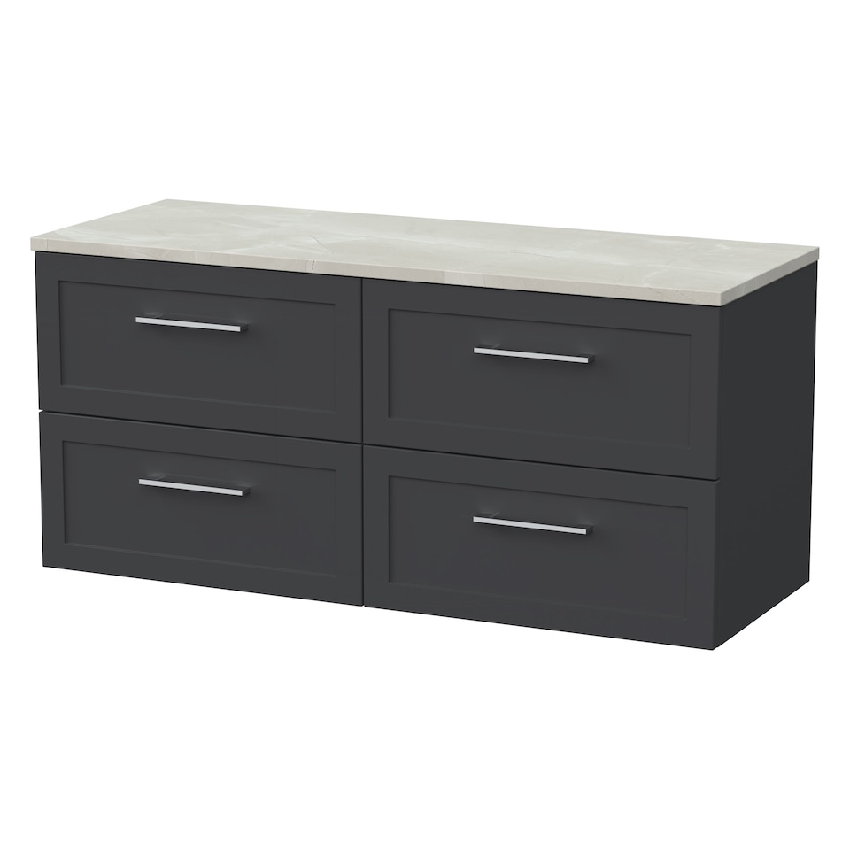 image 1 of Balterley Stonnall Traditional Wall Hung 4 Drawer Vanity Unit with Laminate Worktop, 1200mm, Dark Grey