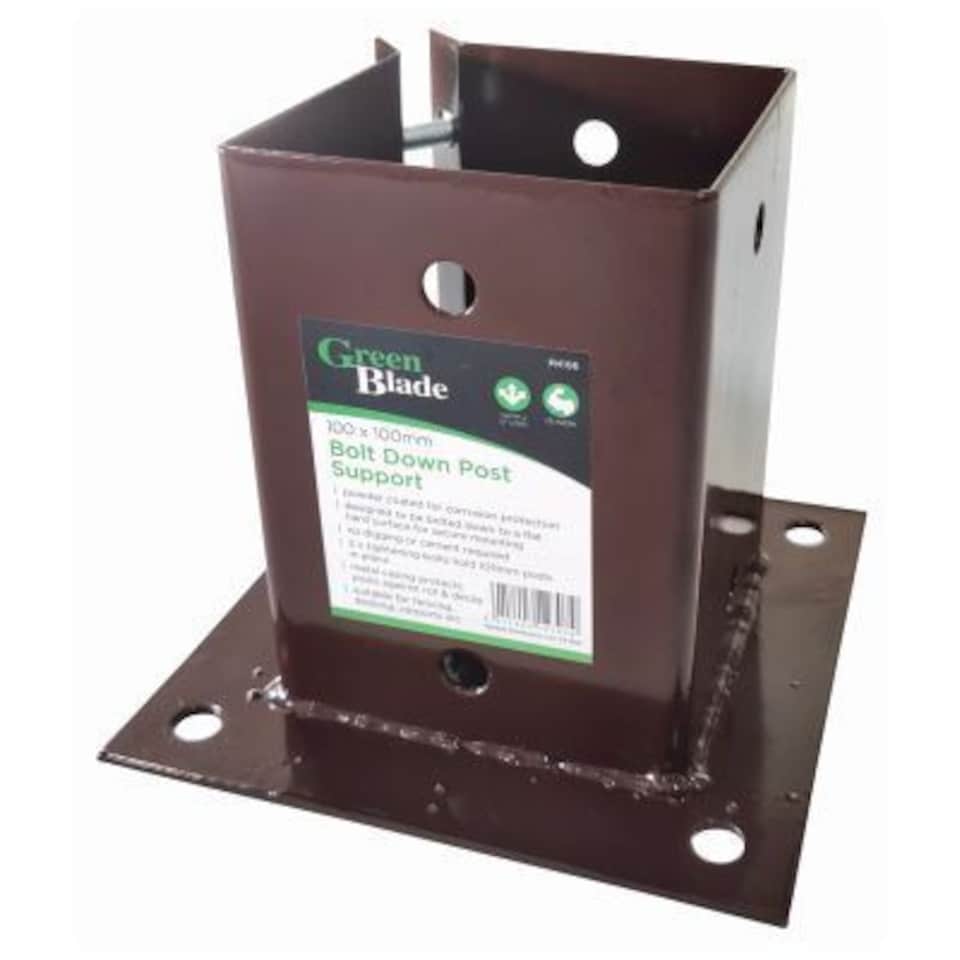 Green Blade Metal Bolt Down Post Support - 10cm x 10cm - Brown | Brown | Brown
