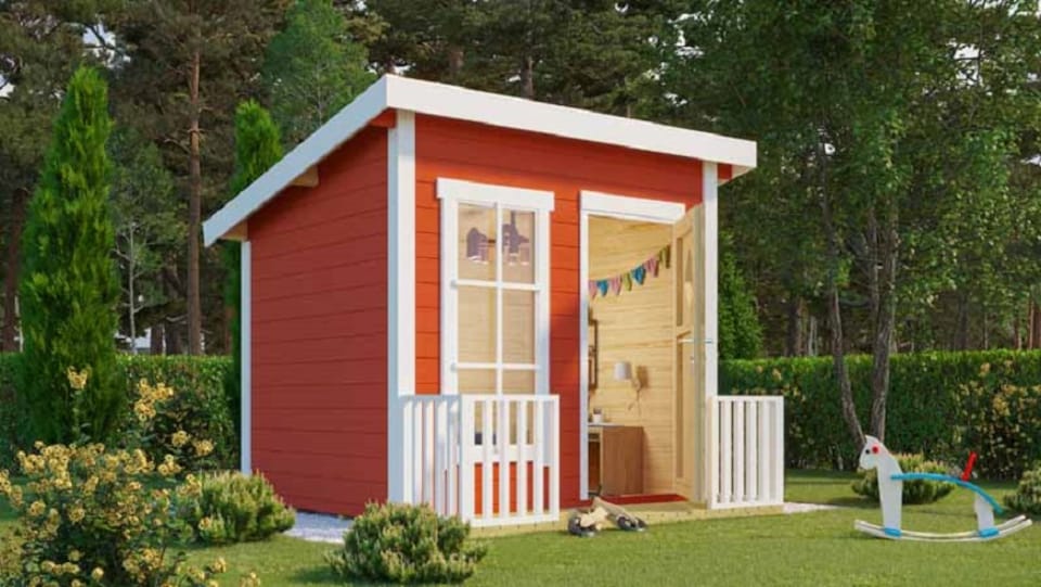 image 1 of Flipp-Log Cabin, Wooden Garden Room, Timber Summerhouse, Home Office - L230 x W190.6 x H188.1 cm | Brown