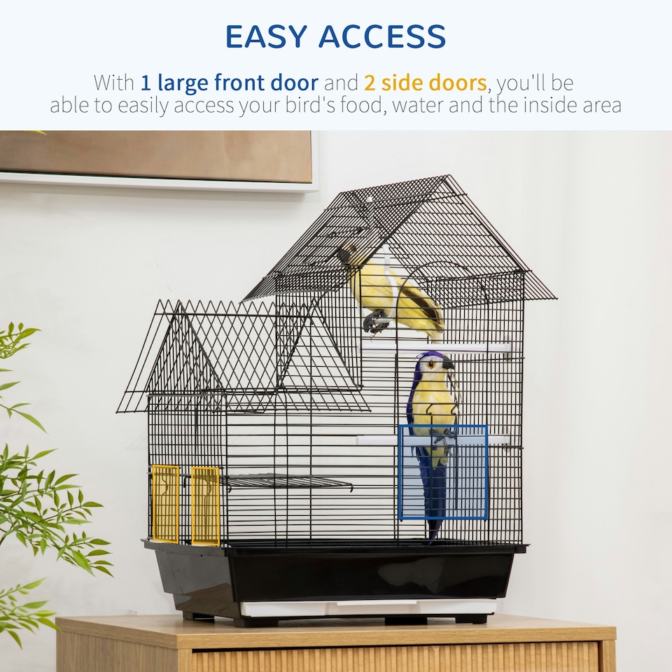 image 1 of PawHut Metal Bird Cage, With Plastic Perch, Swing Ring, Handle, 39 x 33 x 47cm