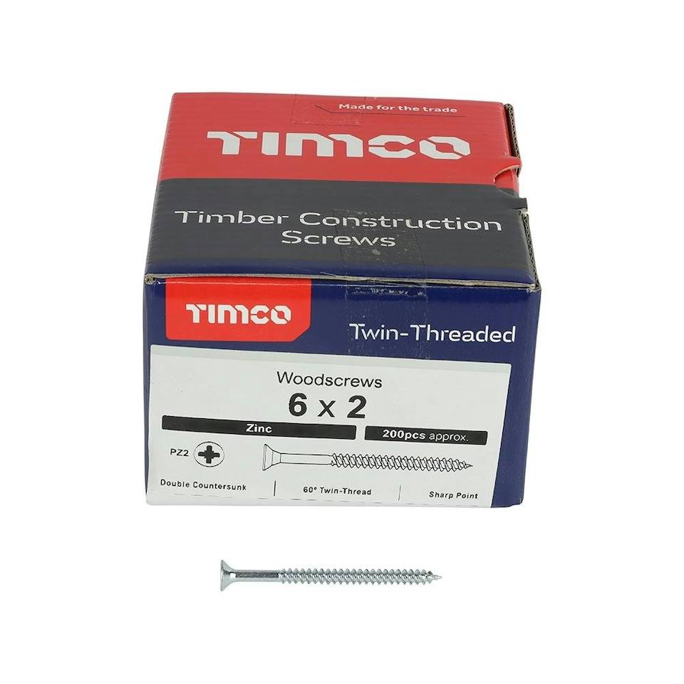 image 1 of Timco - Twin-Threaded Woodscrews - PZ - Double Countersunk - Zinc (Size 6 x 2 - 200 Pieces)