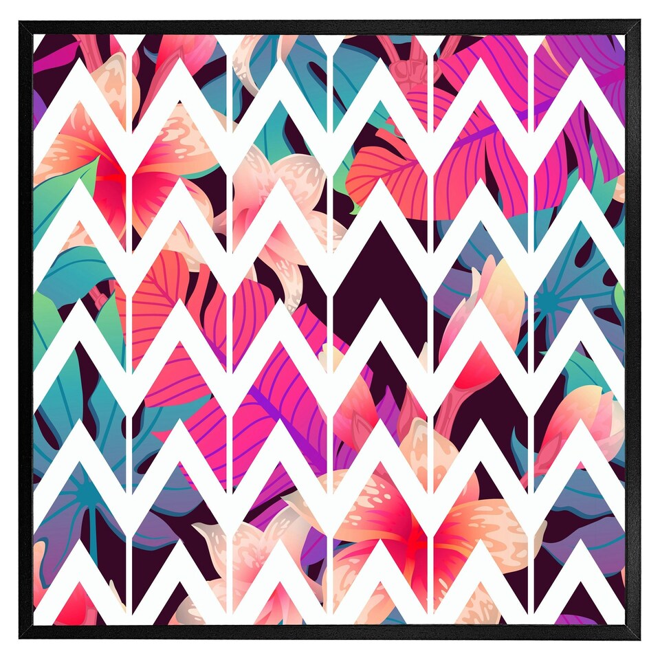 image 1 of Tropical geometric zig zags (Picture Frame) Black | M
