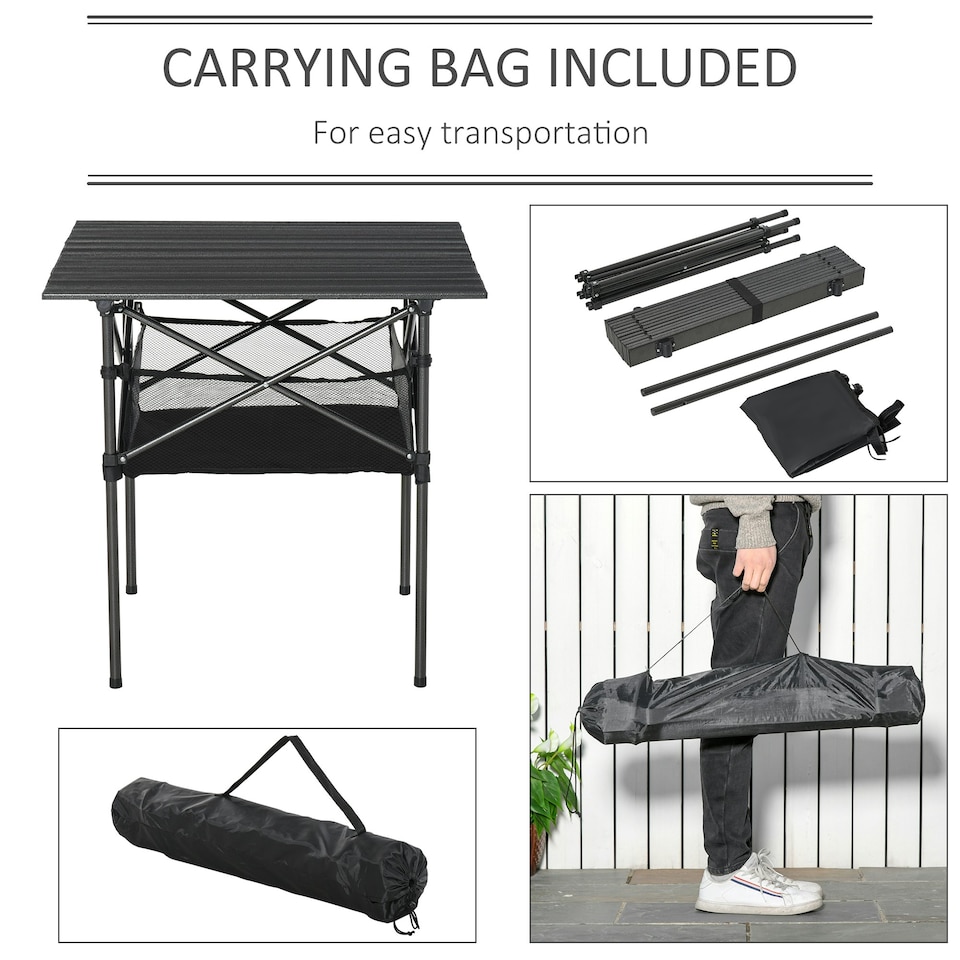 image 1 of Outsunny Aluminum Camping Table Folding Table Picnic Table w/ Mesh  Bag, Black