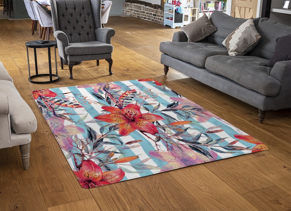 image 1 of Bouquet Of Watercolor Tiger Lilies Rug | Multi