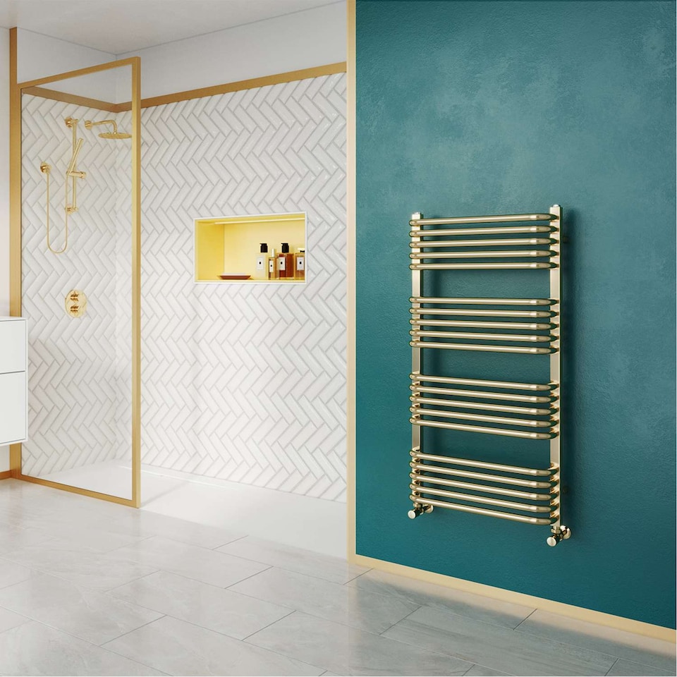 image 1 of Crossmoor Heated Towel Bathroom Radiator - Polished Brass - (H) 1000mm x (W) 500mm