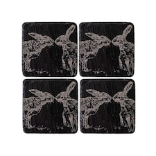 The Just Slate Company Set of 4 Kissing Hares Slate Coasters