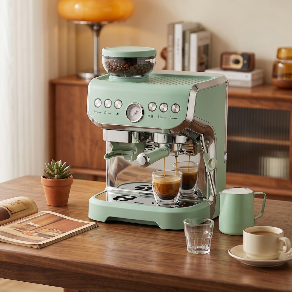 image 1 of HOMCOM Espresso Machine, Bean Grinder & Steam Wand, 15 Bar Pressure
