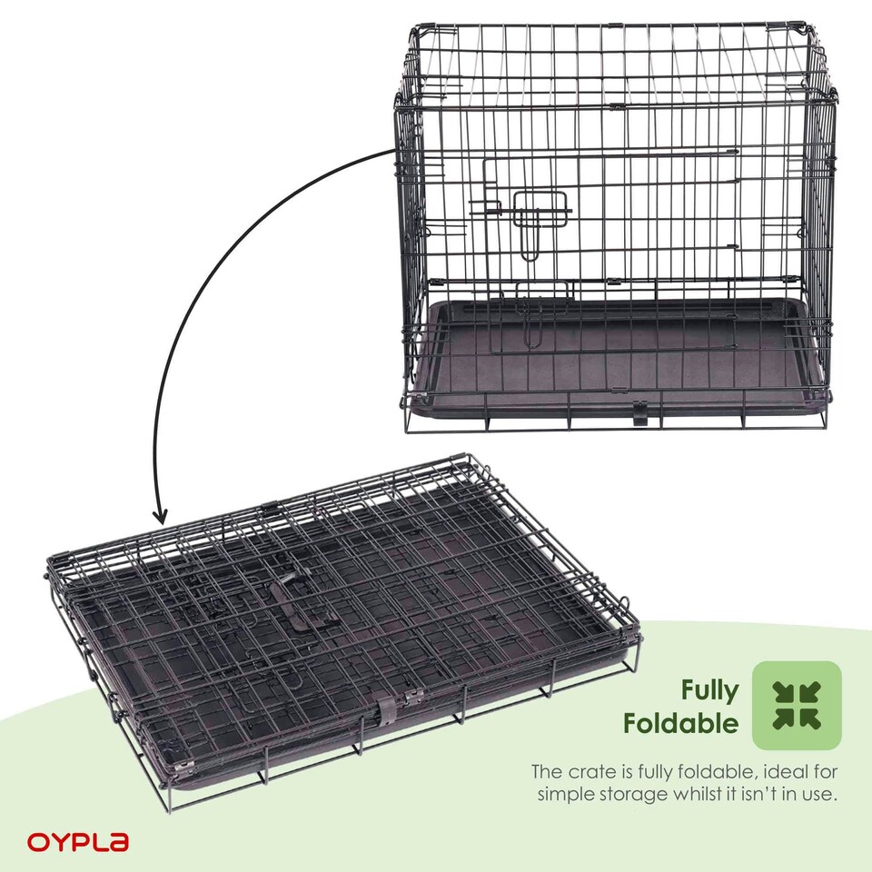 image 1 of Oypla 24" Folding Metal Dog Cage Puppy Transport Crate Pet Carrier