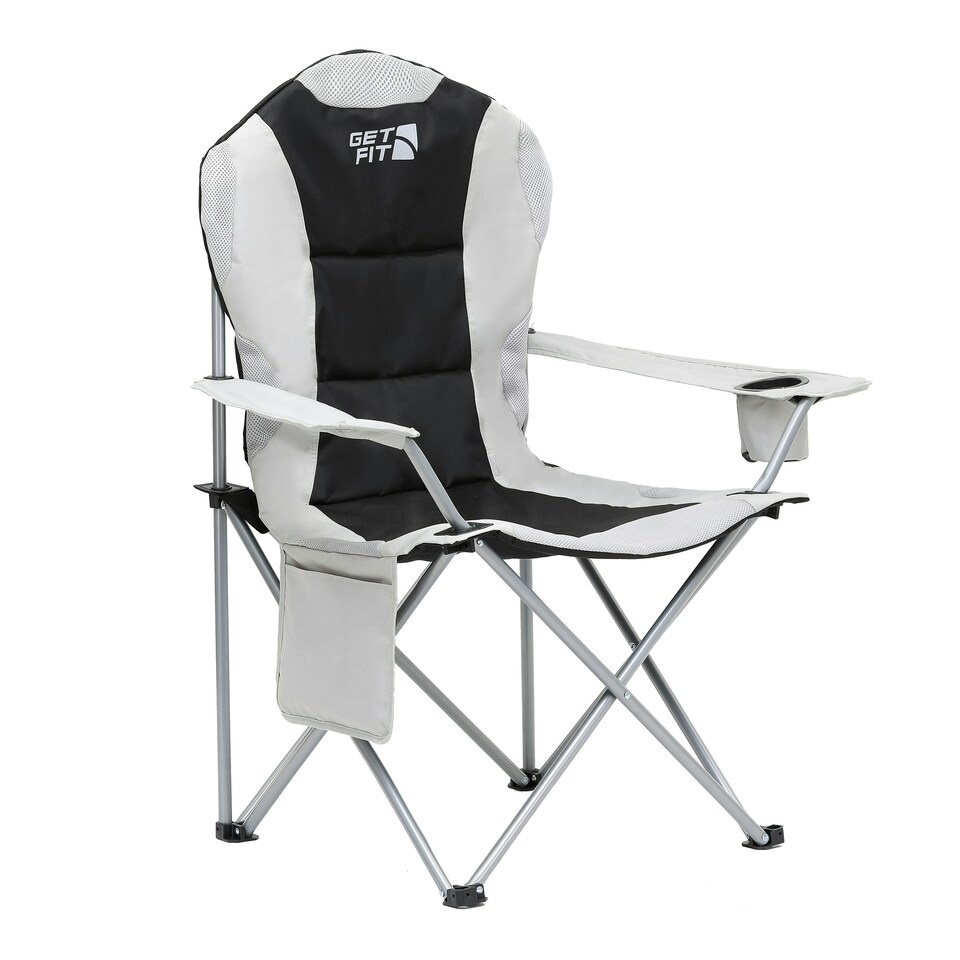 image 1 of Get Fit Camping Chair - Outdoor Folding Chair With Magazine Pocket, Cup Holder & Carry Bag Weight Capacity of 130kg - Grey