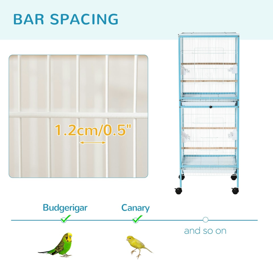 image 1 of PawHut 2 In 1 Large Bird Cage Aviary with Wheels, Slide-out Trays Wood Perches