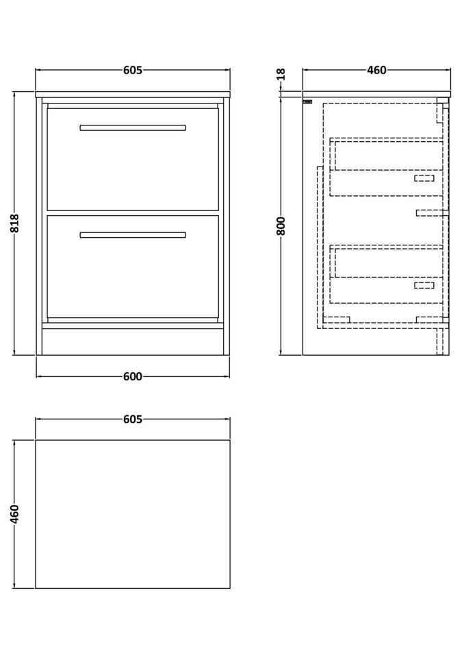 image 1 of Balterley Framed Design Floor Standing 2 Drawer Vanity with Worktop | Grey | Monument Grey | 818 x 605 x 460mm