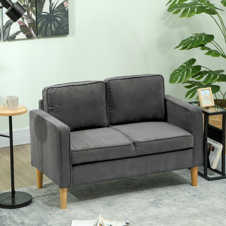 image 1 of HOMCOM Compact 2 Seater Sofa with Under Seat Storage for Small Spaces Grey | Grey | Two Seater