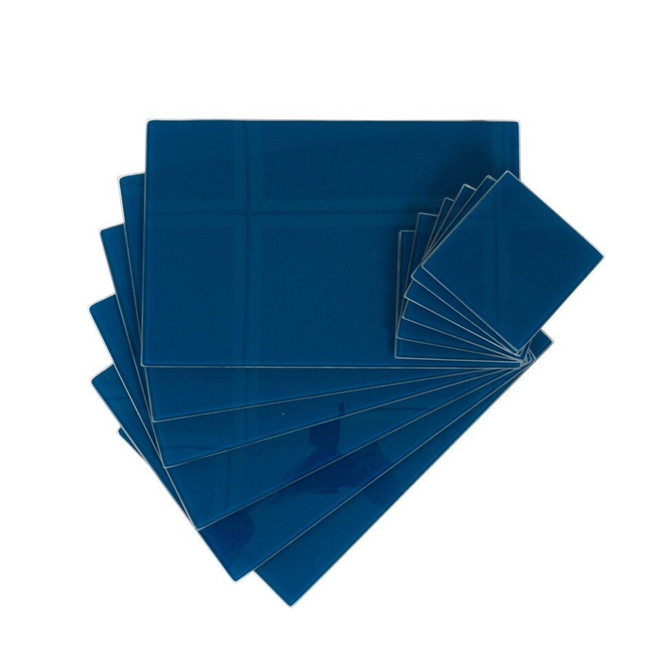 image 1 of Harbour Housewares 12 Piece Glass Placemats & Square Coasters Set - 30 x 20cm - Hague Blue | Blue | Hague Blue