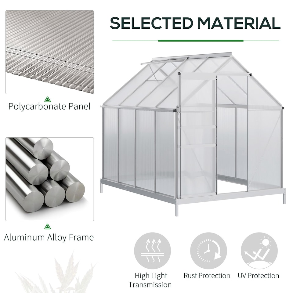 image 1 of Outsunny Polycarbonate Walk-in Garden Greenhouse w/ Sliding Door Silver Tone | Silver | 1