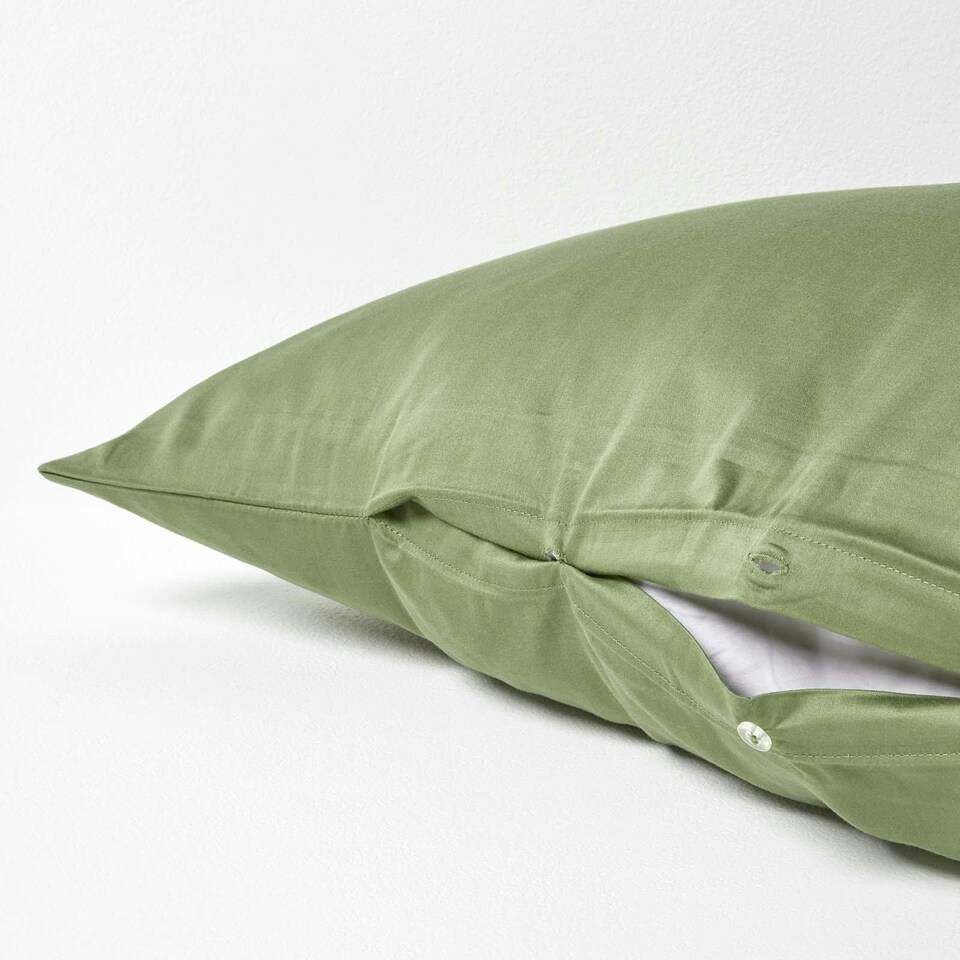 image 1 of Homescapes Moss Green V Shaped Pillowcase Organic Cotton 400 Thread Count | Green