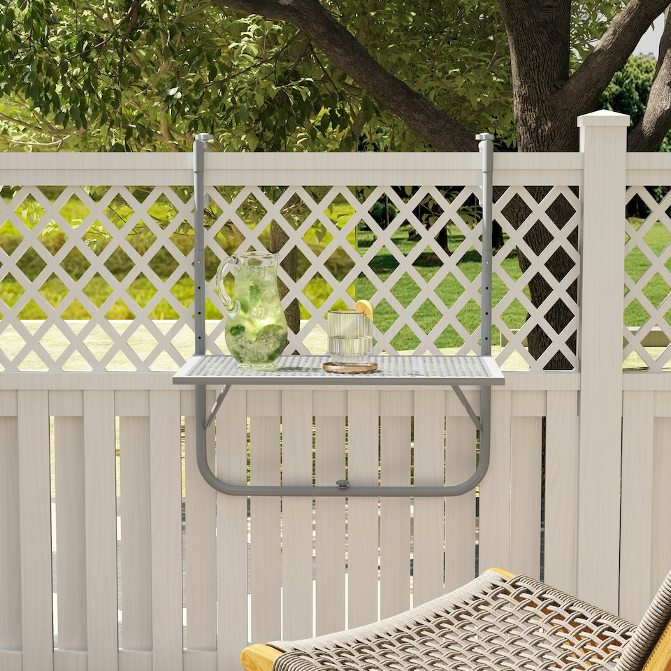 image 1 of Outsunny Balcony Hanging Table Wall Mount Adjustable Folding Desk Patio Grey