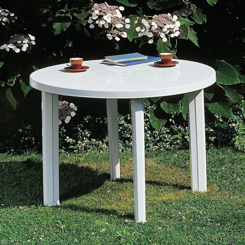 image 1 of 90cm Round Outdoor Bistro Drinks Table Plastic Garden Patio Dining Furniture