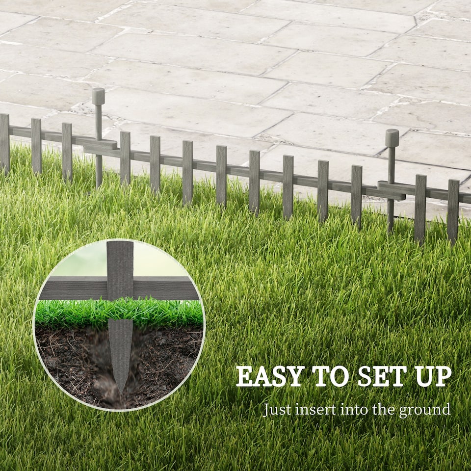 image 1 of Outsunny Decorative Garden Fencing, Wooden Landscape Edging, Grey