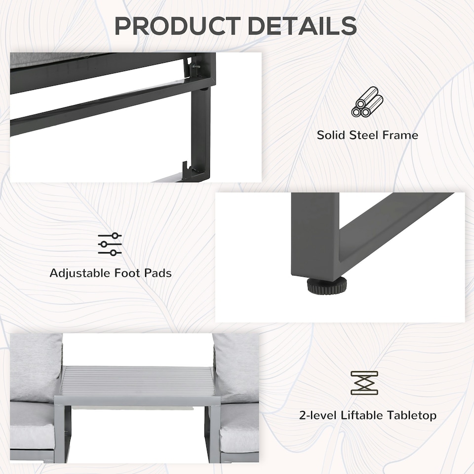 image 1 of Outsunny 3-in-1 Chair Coffee Table Lounger Seater Sofa w/ Steel Frame Furniture