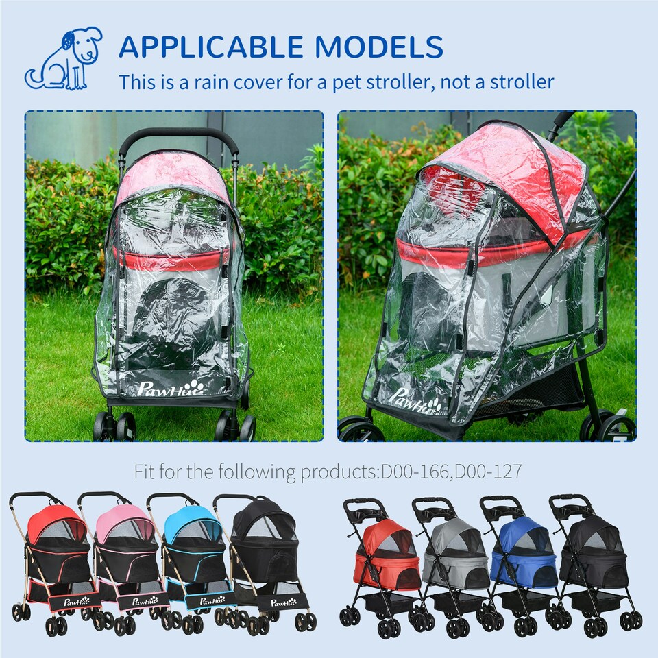 image 1 of PawHut Rain Cover for Dog Stroller Pram Buggy for S XS Dogs, Cats, W/ Two Entry