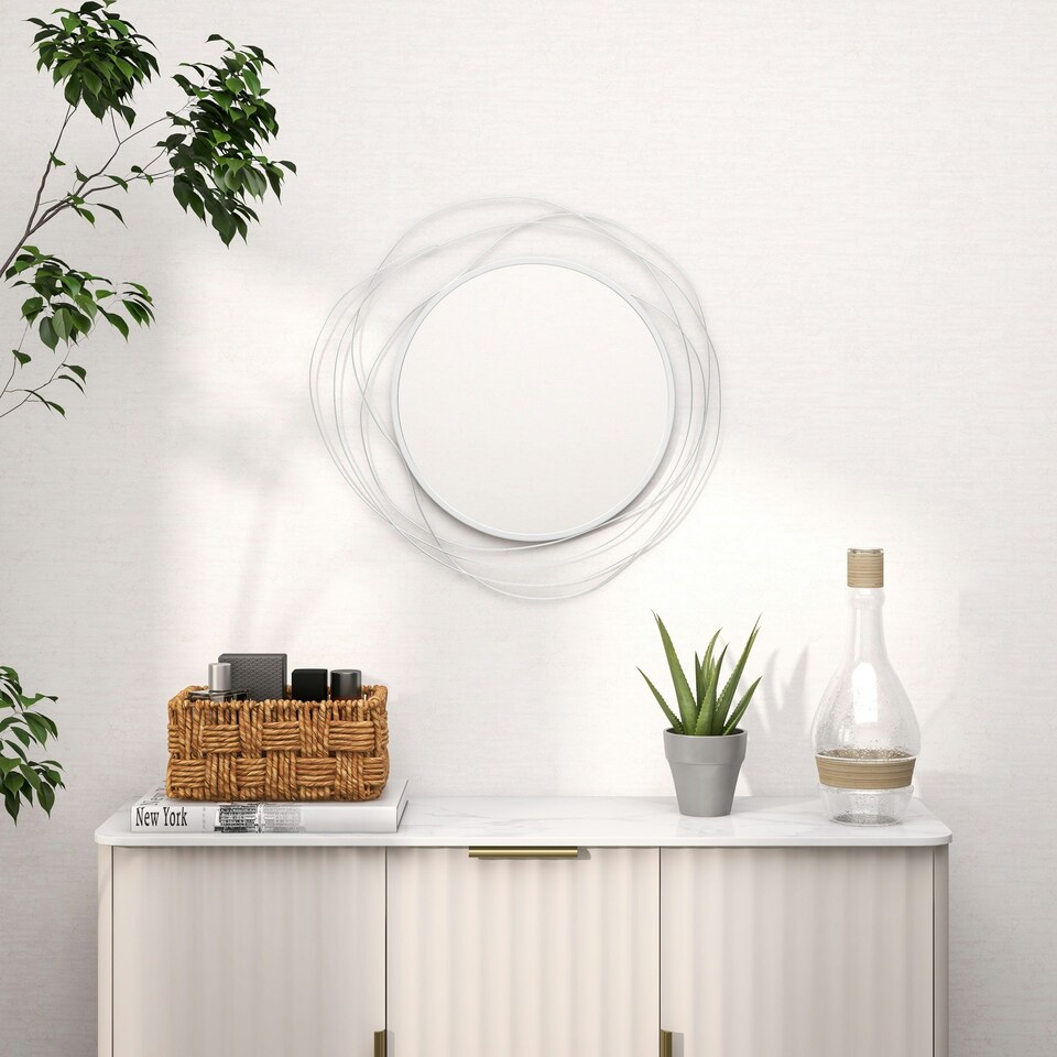 image 1 of HOMCOM Metal Wall Art 65cm Round Mirror for Living Room Dining Room Silver