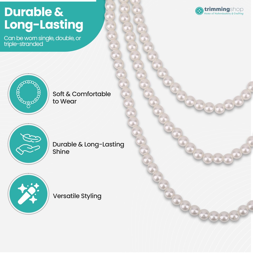 image 1 of 150cm White Vintage Fashion Long Pearl Necklace for Women - 1pc