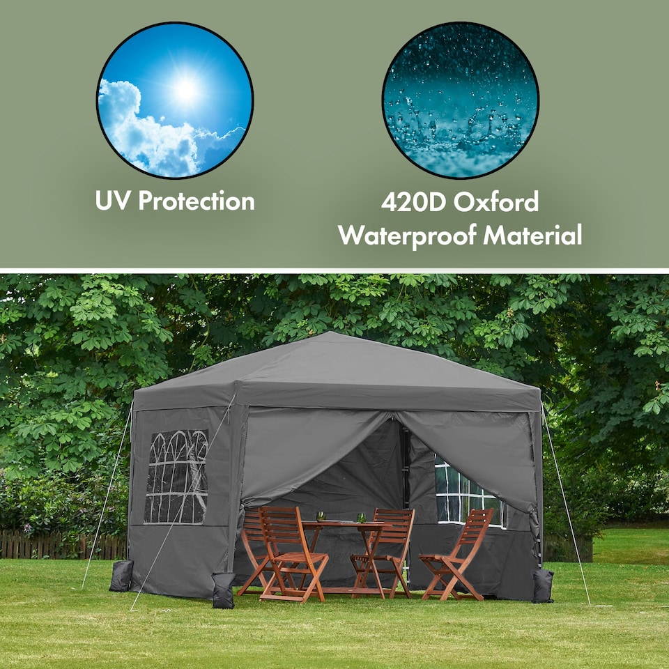 image 1 of VonHaus Pop Up Gazebo 3 x 3m w/ Removable Sides Grey