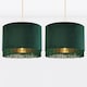 image 1 of Set of 2 Spruce Green Velvet With Gold Inner Tassled Light Shades | Green | Gold | Large | 2