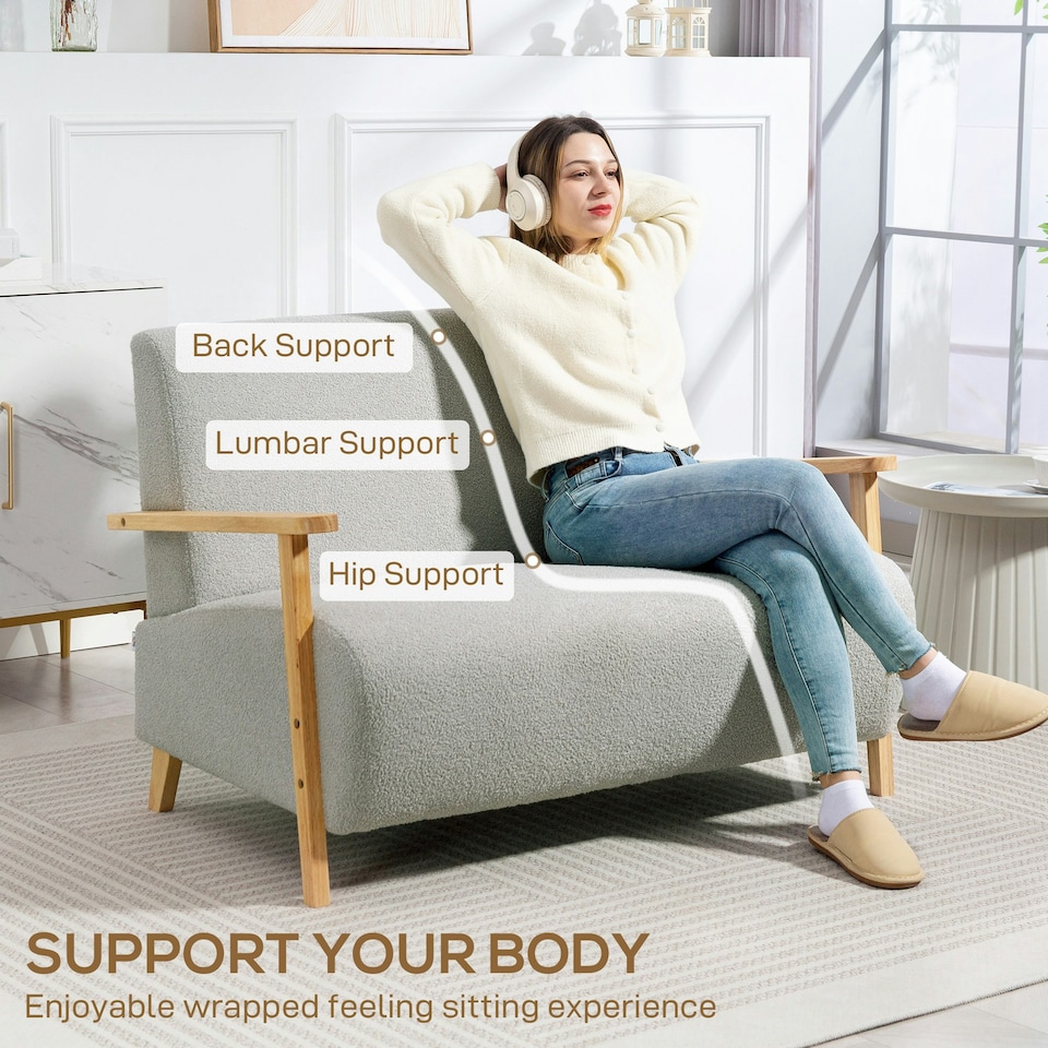 image 1 of HOMCOM 2 Seater Sofa, Fabric Modern Loveseat for Living Room, Grey | Multi | Two Seater