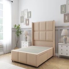 Sloomy Beaumont Pebble Plush Divan Bed Base 2 Drawers Foot-End With 54 Inch Wingback Headboard & 12 Inch Matching Footboard | Brown | Pebble | Small Double | 1