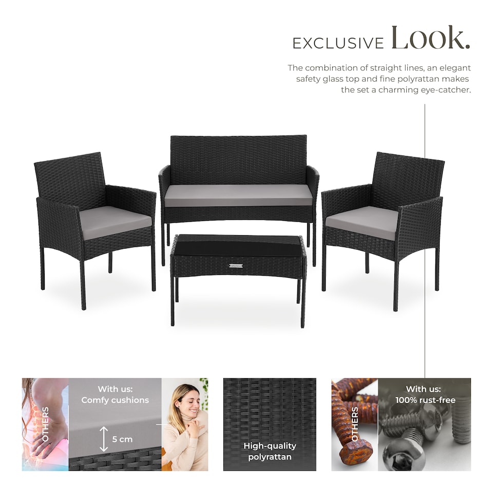 image 1 of Rattan Garden Furniture Palese - for 4 people, weather resistant | Black | black | 57 x 104 x 79 cm | 1