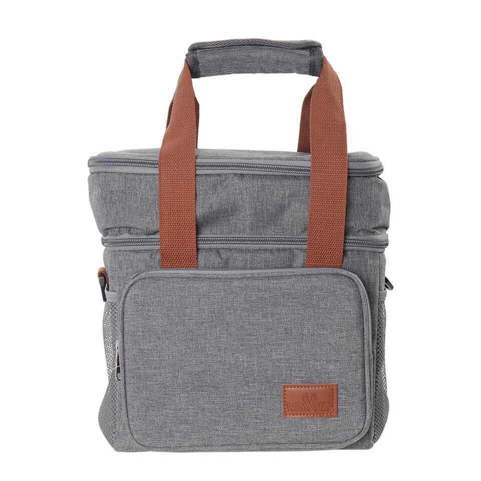 image 1 of Living and Home Double Deck Leakproof Insulated Lunch Tote, Picnic Bag | Grey