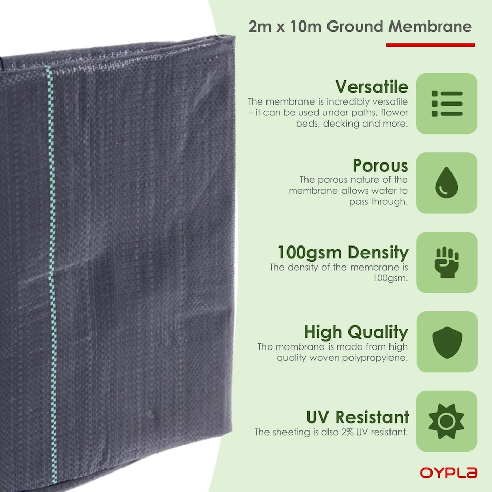 image 1 of Oypla 2m x 10m Heavy Duty Weed Control Ground Cover Membrane Sheet
