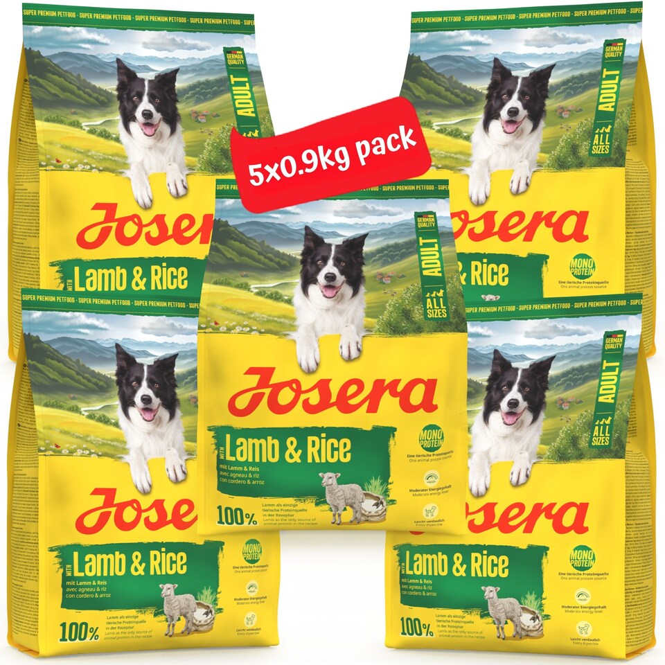 image 1 of Josera Adult Lamb & Rice | Complete dry dog food for all breed sizes | Single meat protein | Low fat | Sensitive digestion | Gluten free | 5x0.9kg