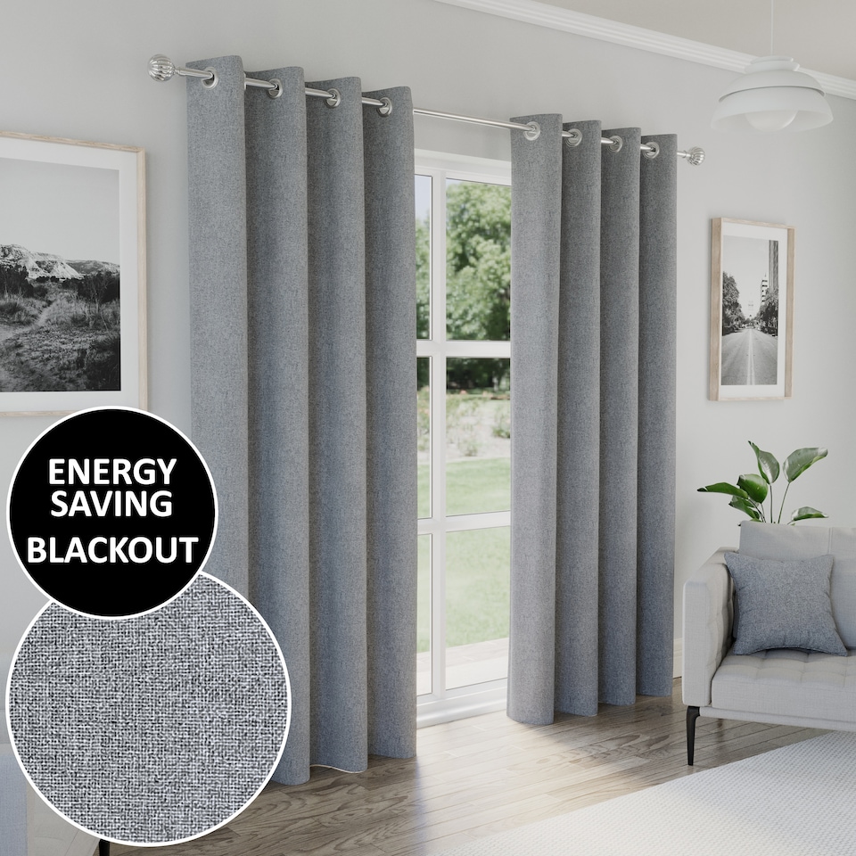 image 1 of Enhanced Living Austin 100% Blackout, Thermal Grey Curtains with Eyelet Header (PAIR) - 90x72 inch (229x183cm)