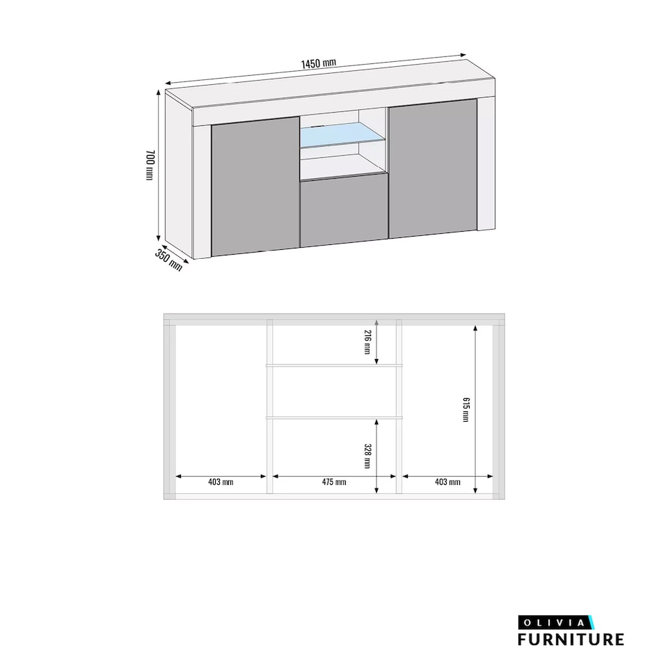 image 1 of TV Unit TV Stand Sideboard Media Cabinet Storage Cabinet Oak White High Gloss 145cm
