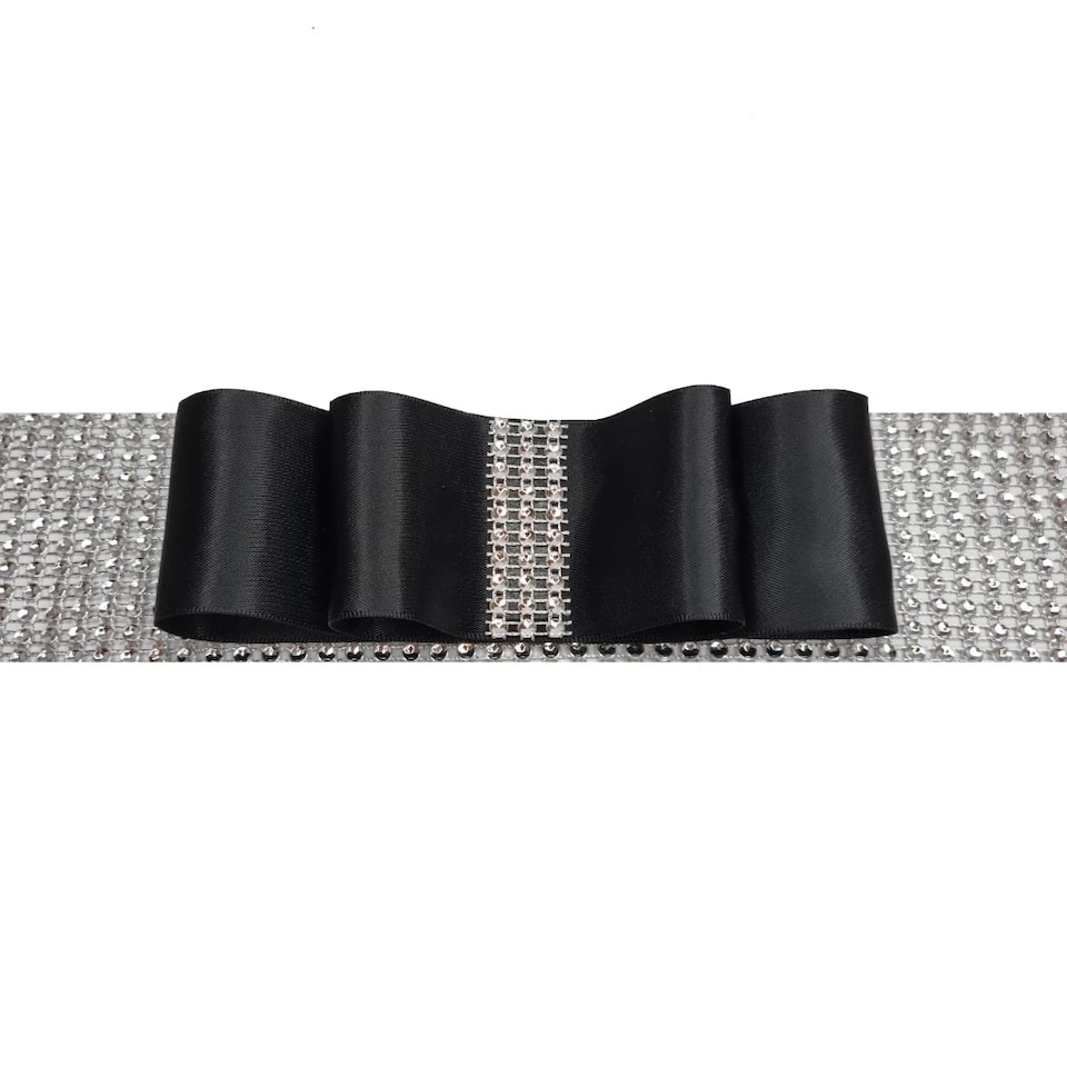 image 1 of FURNISHED Blackout Roller Blinds with Diamante Trim and Bow Cut to Size | Black | Black | (W) 90cm x (L) 165cm